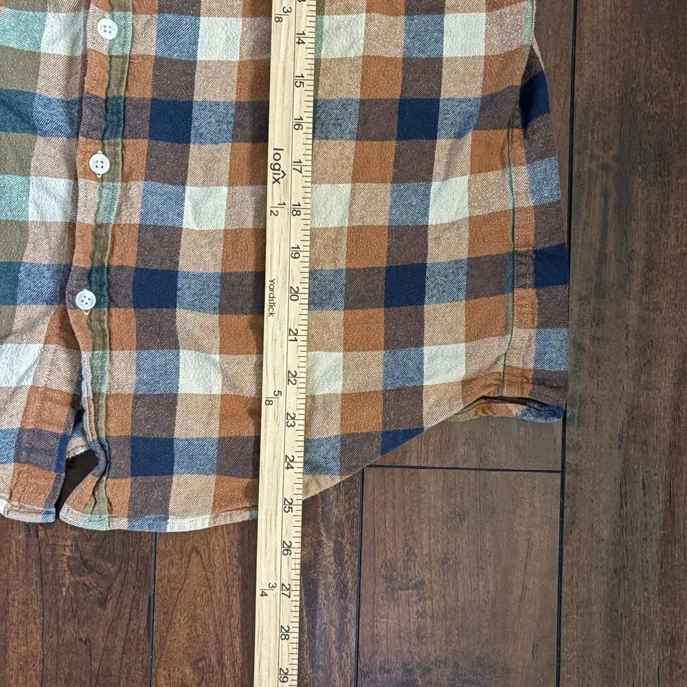 J. Crew Flannel Shirt Mens L Brown Plaid Button Up Collared Casual Long Sleeve - Picture 4 of 7